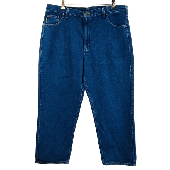 Mens 42x30 Carhartt Relaxed Fit Work Jeans Straight Leg Dark Stone B160‎ DST - Picture 1 of 8